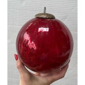 Antique German Kugel Style Red Christmas Large Ornament Heavy Glass Decorative